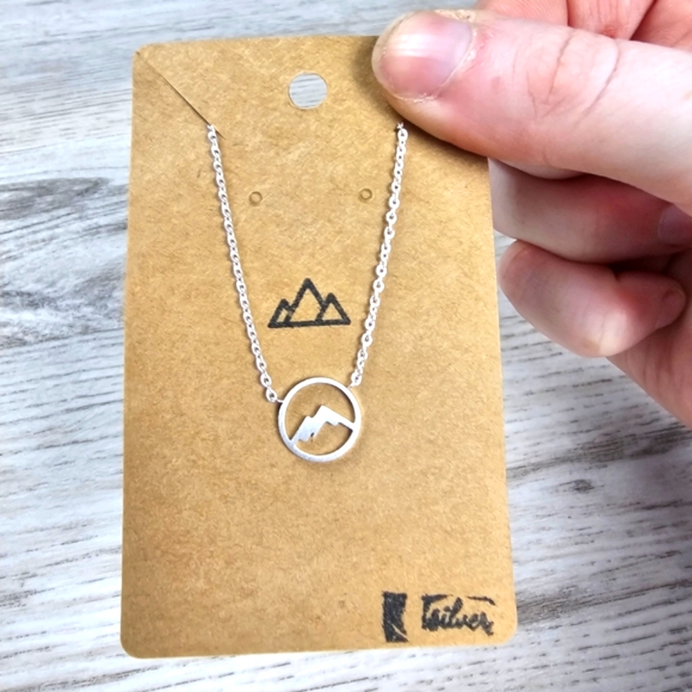 Dainty Mountain Peak Circle Necklace Silver - Picture 6 of 9